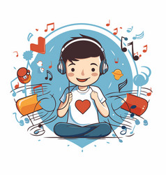 Cute Boy Listening To Music With Headphones