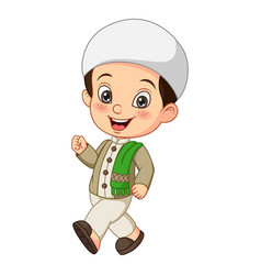 Happy Muslim Boy Cartoon Walking