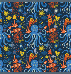 Octopus Fish Summer Seamless Pattern