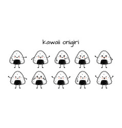 Set Of Kawaii Onigiri Sushi Mascots In Cartoon