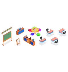 Isometric Set Of Furniture Items For School