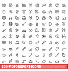 100 Motorsport Icons Set Outline Style