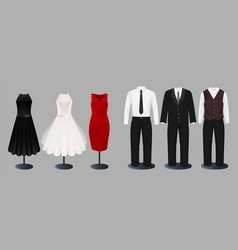 Suits And Dresses On Mannequin In Row Set