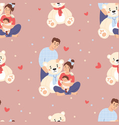 Happy Family Seamless Pattern Cute Woman With Baby