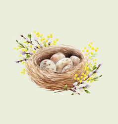 Watercolor Bird Nest With Eggs