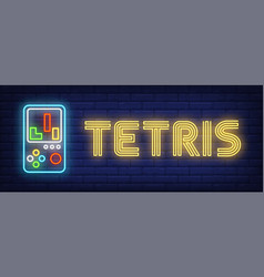 Tetris Neon Text With Portable Retro Videogame