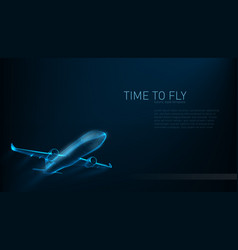 3d Blue Wire Plane Take Off On Dark Background