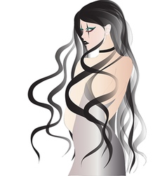 Goth Girl With Long Black Hair In White Dress