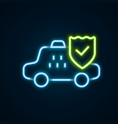 Glowing Neon Line Taxi Car Insurance Icon Isolated