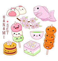 Set Of Cute Hanami Season Desserts Icons