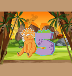 A Dinosaur With Number Five Cartoon