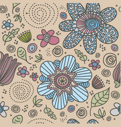 Colored Big Doodle Flowers Leaves Muted