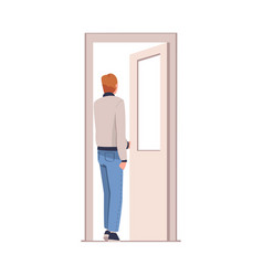 Man Character At Open Door Leaving Home Going Out