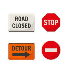 Warning Road Signs Closed Road Detour And Stop