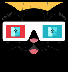 Cute Black Cat Face In 3d Glasses Close Up Cat