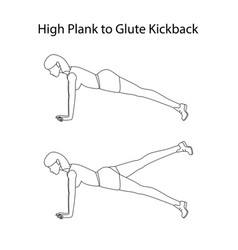 High Plank To Glute Kickback Exercise Outline