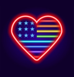 Neon Red Heart With An American Rainbow Flag