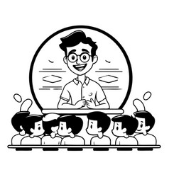 Teacher And Pupils In Classroom In Cartoon Style