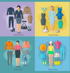 Woman Clothes Square Concept Icons Set