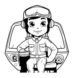 Black And White Cartoon Of Cute Little Boy