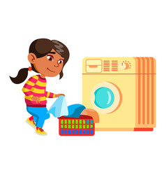 Girl Child Doing Laundry Housework Routine