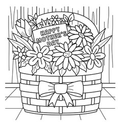 Happy Mothers Day Flower Basket Coloring Page