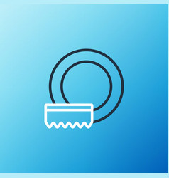 Line Washing Dishes Icon Isolated On Blue