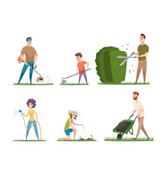 People Gardenning Characters Outdoor Cleaning