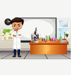 Science student working with chemicals Royalty Free Vector