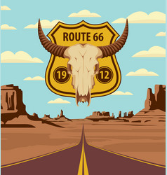 Us Route 66 Western Landscape With A Road Sign