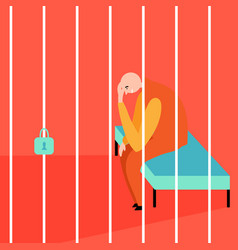 A Bald Prisoner Is Sitting Behind Bars