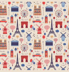 Paris Famous Landmarks Vintage Pattern