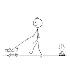 Cartoon Of Man Walking With Small Dog Leaving