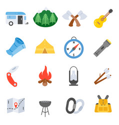 Camping Icons Set Summer Outdoors Hike