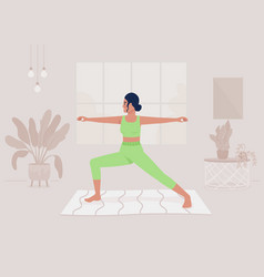 Lady Doing Yoga Asana At Home Flat Color