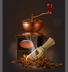 Manual Coffee Grinder With Coffee Beans And Scoop