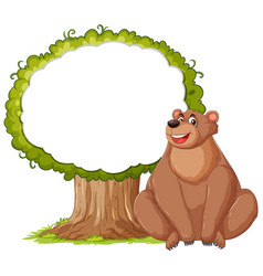 Smiling Bear Sitting Beside A Tree With Blank