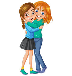 Female Couple Hugging Cartoon Character