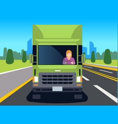 Woman Behind Wheel Of Truck Driving