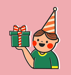 Birthday Card With Cartoon Boy Holding A Gift Box