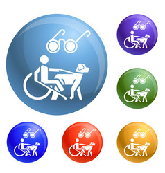 Blind Man Wheelchair Dog Icons Set