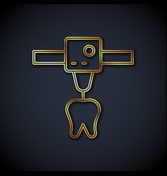 Gold Line 3d Printer Tooth Icon Isolated On Black