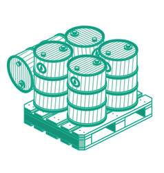 Isometric Outline Oil Barrels On Wooden Pallet