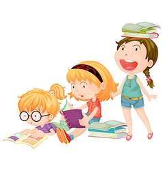 Three Girls Enjoy Reading Books