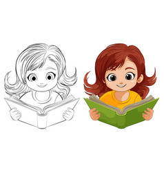 Two Cartoon Girls Engrossed In Reading Colorful