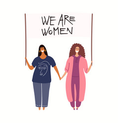 Two Women Friends Holding Banner Together