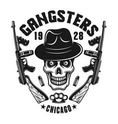 Mafia Emblem Gangster Skull In Hat With Two Guns