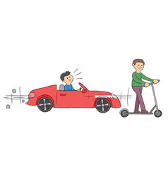 Cartoon Open Top Luxury Car And Electric Scooter