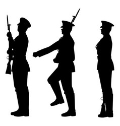 Set Of Chinese Soldier Silhouette On White