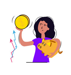 Woman Is Holding Piggy Bank And A Coin